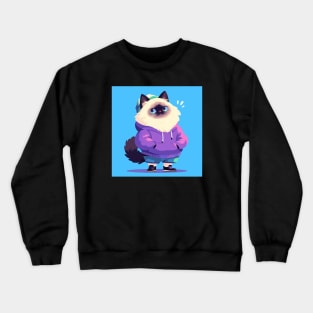 Catwalk Charmer: Ragdoll in Purple Crewneck Sweatshirt